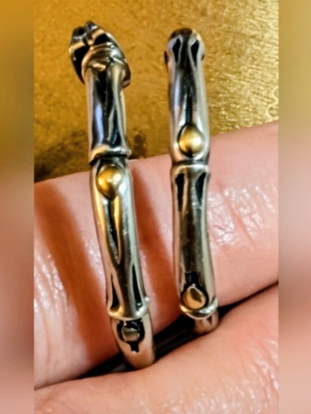Robert Manse 18kt 925 Bamboo Hoop Earrings ~Retired
